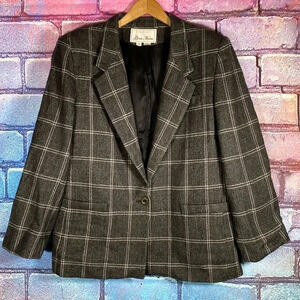 Designs by Derek Martin Women's Blazer Size 16 Blazer Plaid Grey
